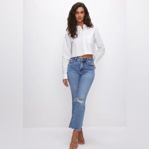 Good American Light Blue Distressed Cropped Jeans